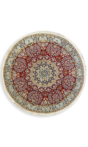 Fine Round Silk Inlaid Persian Nain Rug