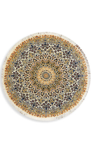 Round Silk Inlaid Persian Nain Rug