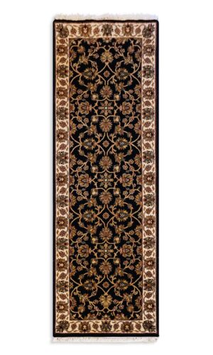 Hand Knotted Black & Ivory Hall Runner Rug